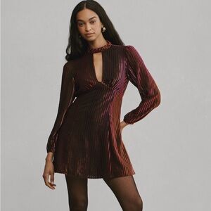 Anthropologie cut-out tunic metallic stripe mini dress